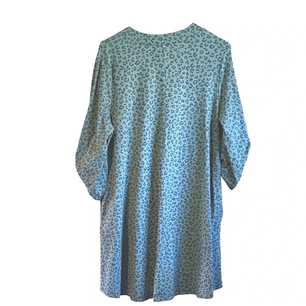 White Birch Olive Medium Green Leopard Print Roll Tab‎ Sleeve Tunic Dress